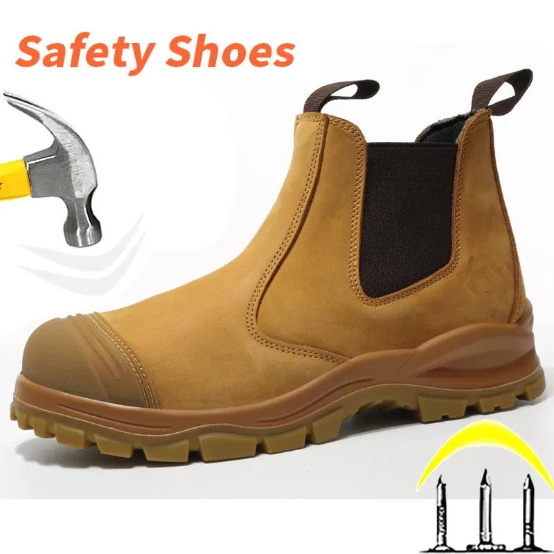 チェルシーブーツのための本革作業安全ブーツ靴靴スチールトーキャップ保護ブーツ牛ひも不滅の溶接