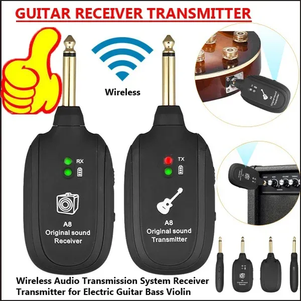 Câbles 24x Guitar System System Transmetteur Récepteur de guitare sans fil rechargeable intégré pour la basse de guitare électrique