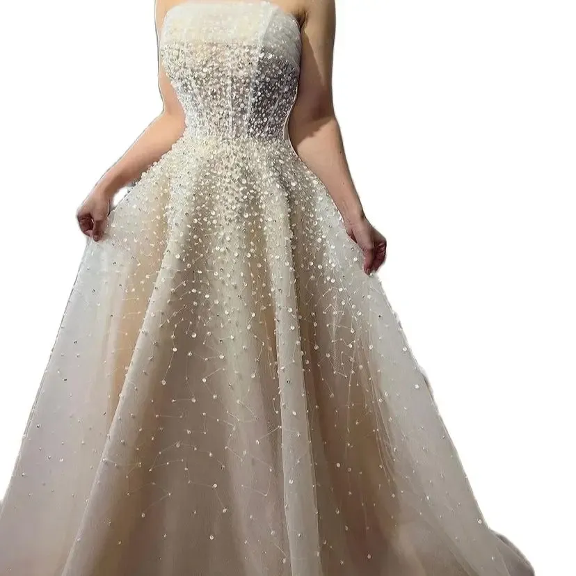 Beige A-Line Prom Dress with Built-In Bra Ankle-Length Satin Evening Gown  for Women from Dhgate Bridal Gloves - price 206.4