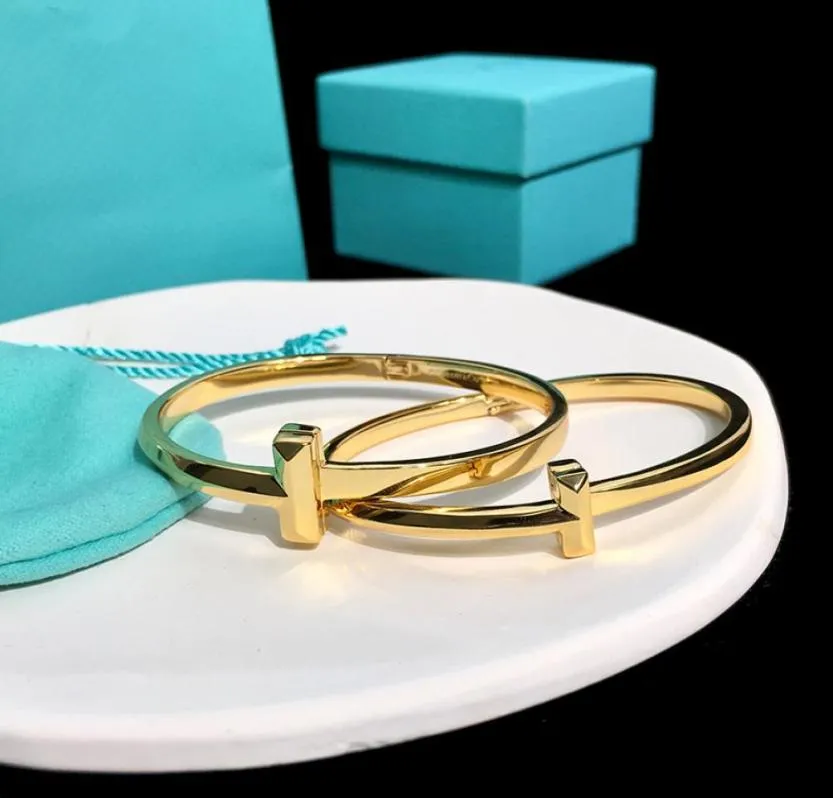 Moda T Bilezik Altın Bileklik Tasarımcı Takı Titanyum Çelik Unisex Rüzgar 18k Altın Gümüş Renk Kart Toka Kadın Erkekler Bangle5062184