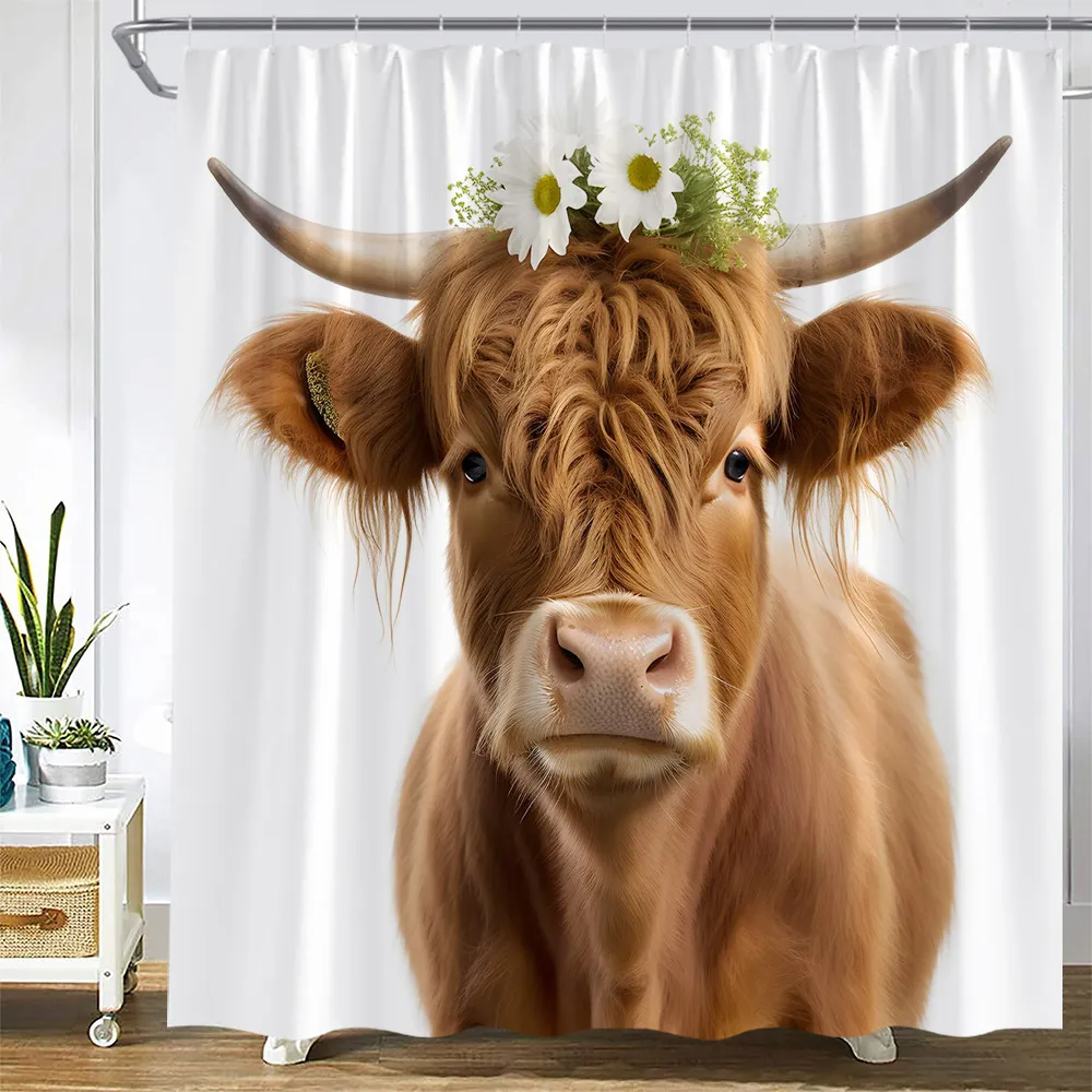 Cortina De Ducha De Vaca De Tierras Altas De Granja: Decoración De Baño  Rústica Con Diseño De Molinos De Viento Y Ganchos De 10,02 € | DHgate, image size:1000x1000
