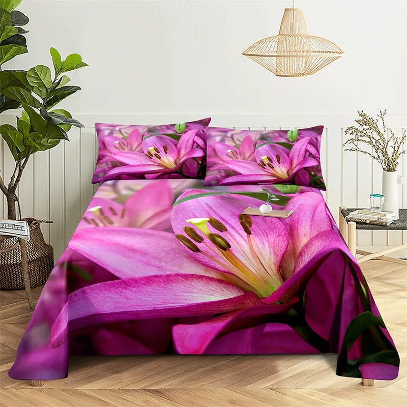Fiori di fiori rosa Set di lenzuola per bambini per bambini con lenzuola focera da letto e cuscino per letti in letti foglio piatto foglio
