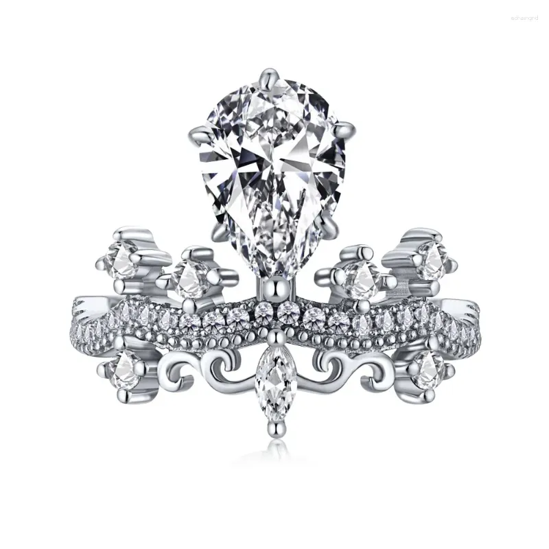 Cluster anneaux S925 Anneau argenté en forme de poire en forme de gouttes d'eau couronne de style extraterrestre en diamant personnalisé bijoux polyvalent