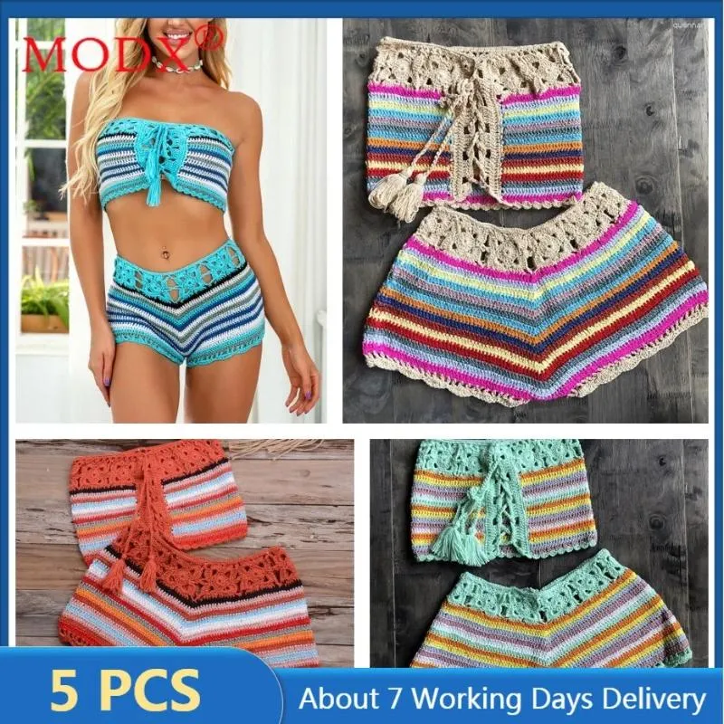 Women's Swimwear 5sets Bulk Items Wholesale Lots Bikinis Set Women Summer Knitted Beach Swimwears Sexy Strapless Shorts Swimsuits Y2k