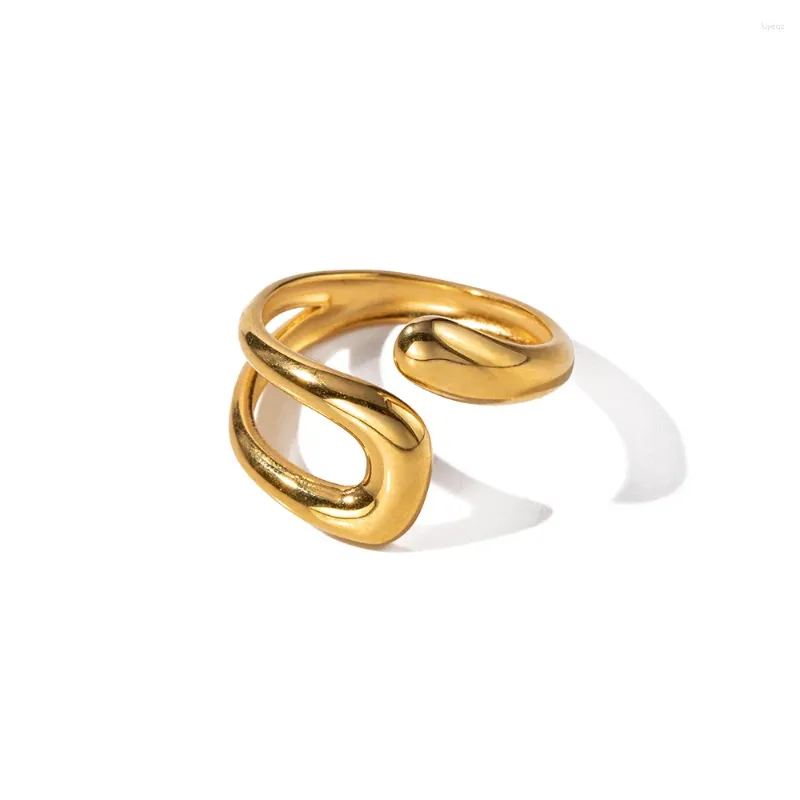 Anelli a grappolo Apertura regolabile in acciaio inossidabile Irregolare per donne Minimalist 18K Gold Aillo Aillo Wedding Wedding Gioielli di lusso