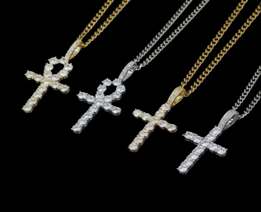 Hip Hop Cross Diamonds Wisianty Naszyjniki dla mężczyzn Kobiety Religia Chrześcijaństwo luksusowe naszyjnik biżuteria złota platowane miedziane cyrkony cu5729328