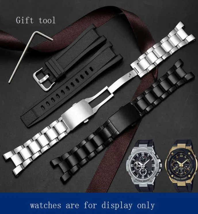 YOPO Edelstahlgurt Schwarz Silber Armband Spezielle Grenzfläche für G Schock GSTW300400GB100W120L Silicoen Uhrenkette H09155158465