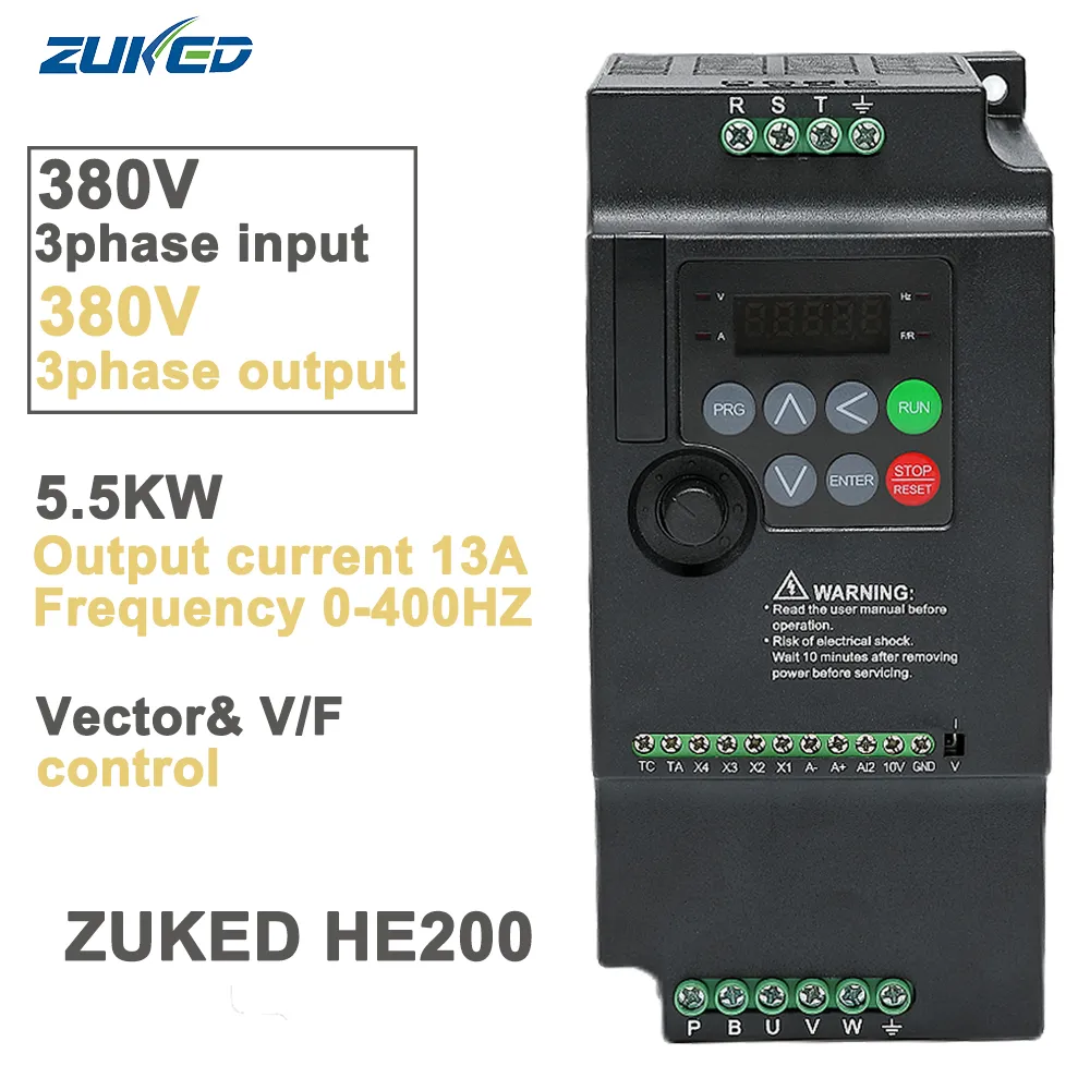 VFD -frekvensomvandlare 380V enfas ingång tre fasutgång 5,5 kW