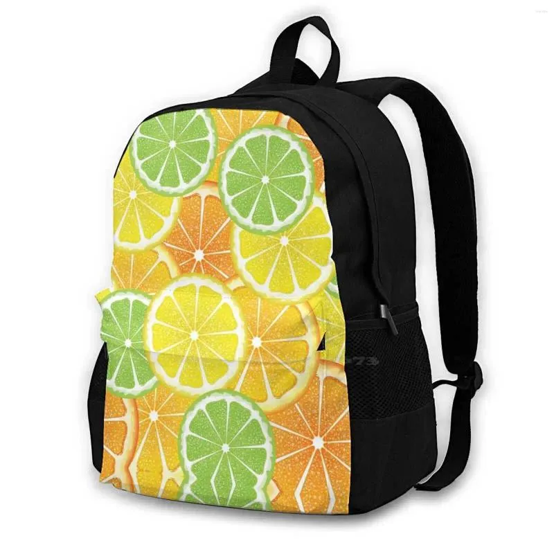 Sac à dos diverses tranches d'agrumes 3 arrivages unisex sacs de sac décontracté fond de glaçons citron coupés délicieux alimentaires