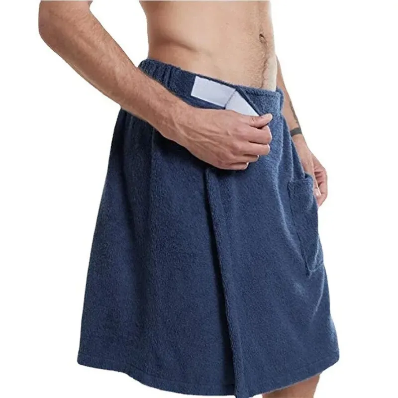 Hommes de douche de salle de bain mâle pour hommes serviette de bain à ceinture élastique avec plage de poche jupe de bain à la maison