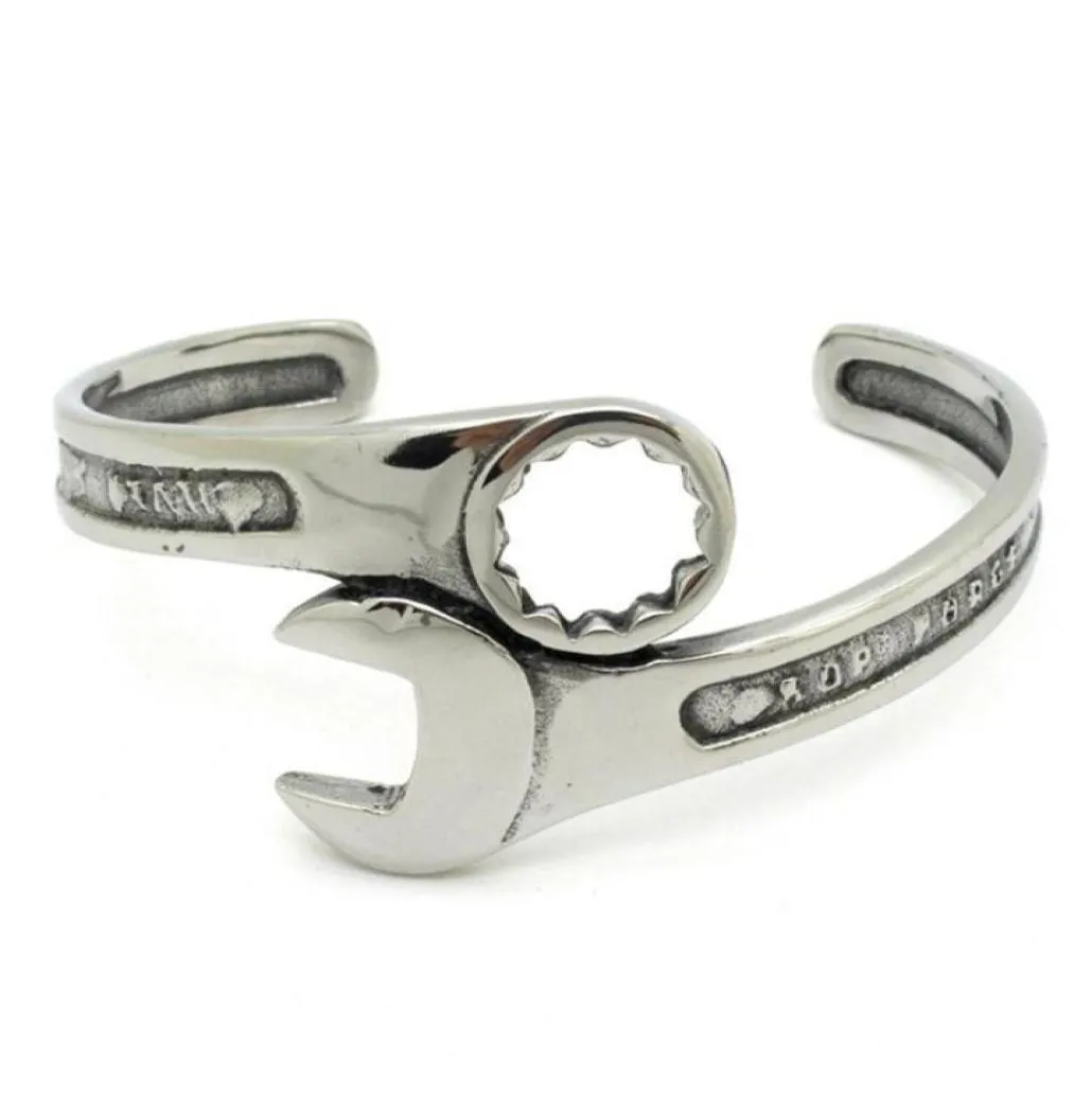 Bracelet de motard en acier inoxydable Tone Silver Tone Silver