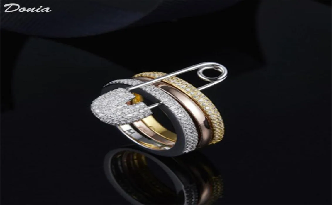 Donia Jewelry Luxury Ring преувеличенное тройная медная инкрустация, полная цирконов, европейские и американские творческие дизайнерские подарки1887992