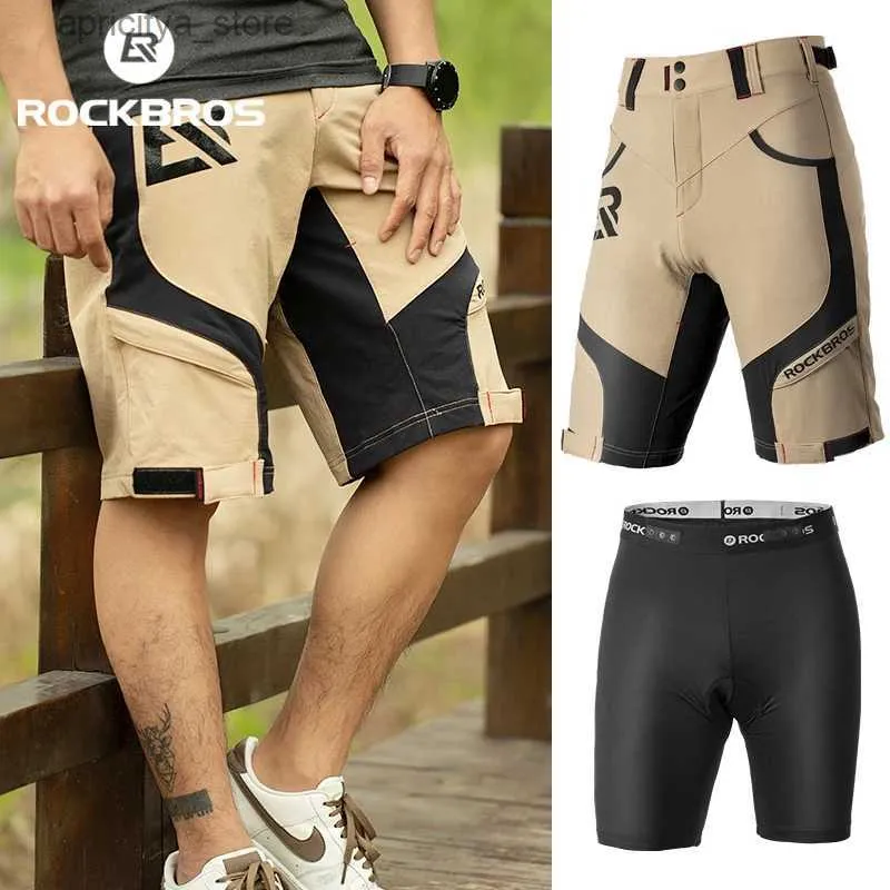 Shorts de ciclismo rockbros ciclismo masculino shorts mtb bike shorts de verão shorts esportivos de esportes ao ar livre escalando respiração rápida seca dupla camada l48