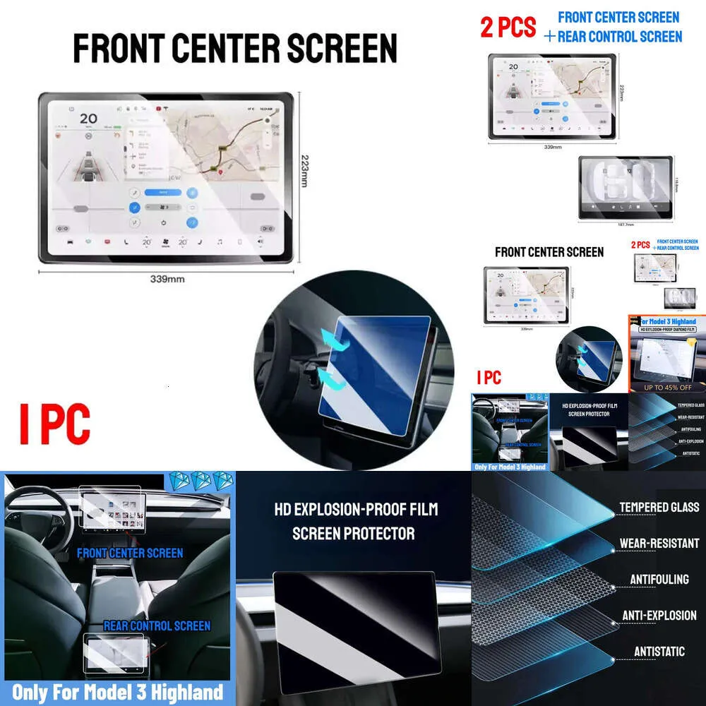 Ny 2024 2024 Tesla Model 3 Highland Center Screen Pouch Screen Protector 15 tum bakre kontroll Skärm Navigationsplan mjuka filmklistermärken