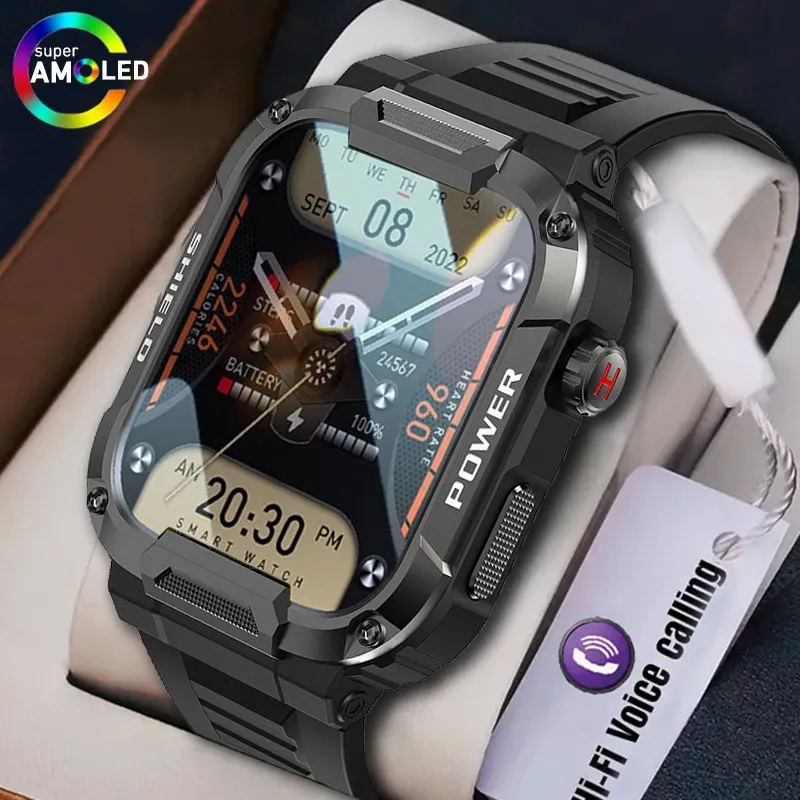 Uhren 2023 Männer Smart Watch Military Healthy Monitor AI Voice Bluetooth Rufen Sie Fiess wasserdichte Sports Smartwatch für iOS Android Telefon an