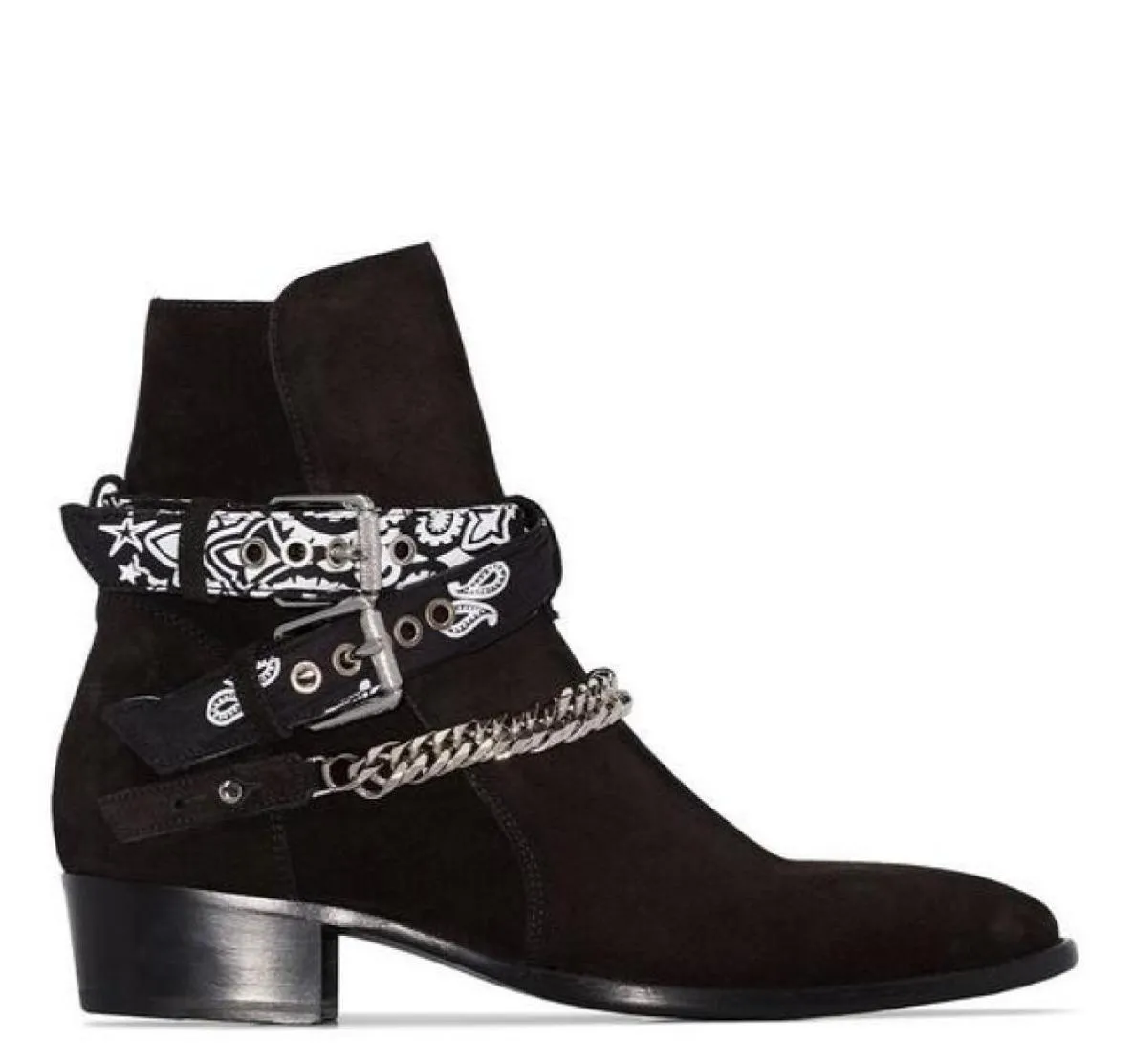 Brand New Man Ami Ri Bandana Strap Buckled Ankle Boots Black Leather Suede Multiple Bandana Print Sidebuckled Straps Shoes9733627