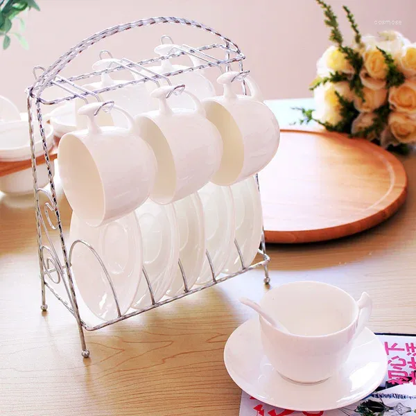 Tasses Saucers de haute qualité Japanstyle White Cerramic Porcelain Decorative Tea sets Milk Coode avec cuillère en acier inoxydable