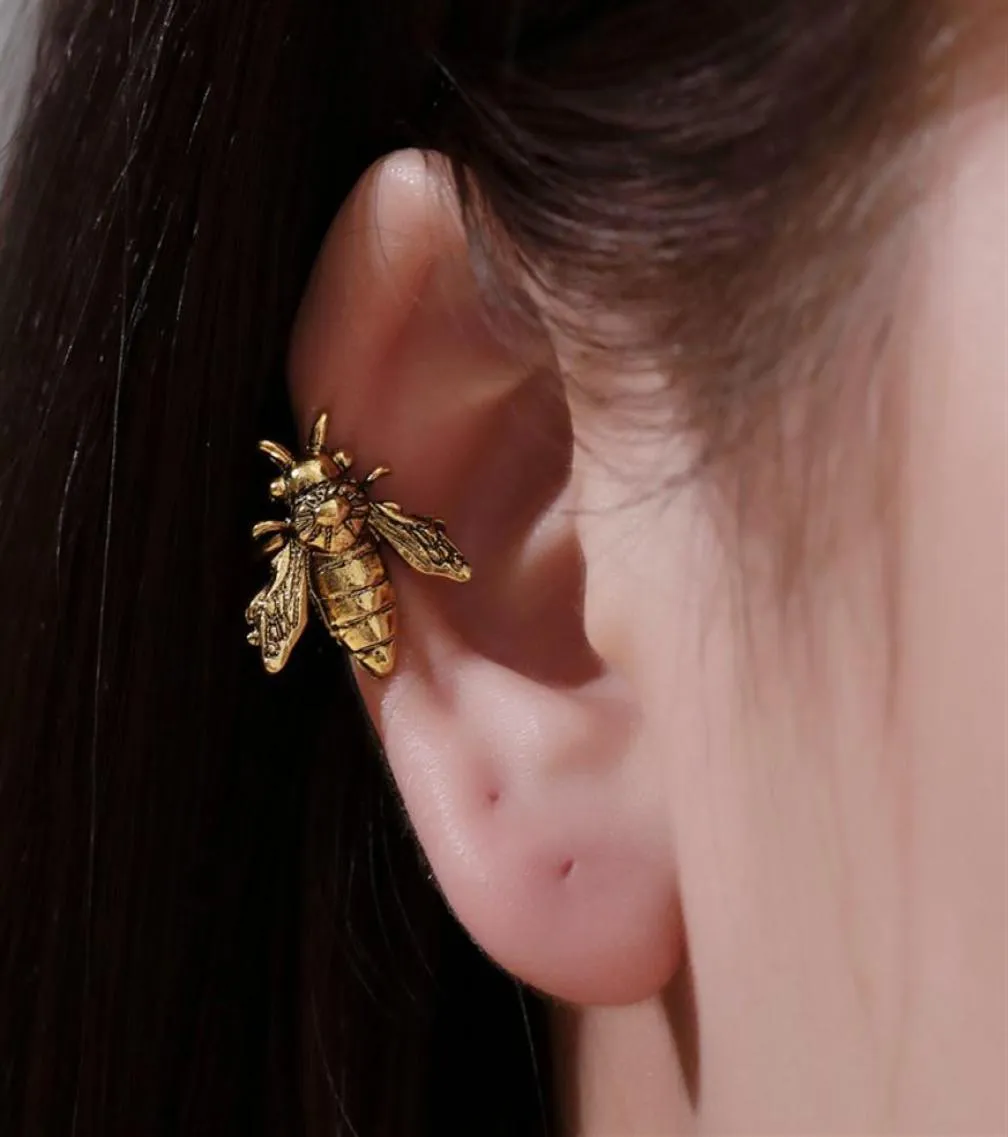 Ushaped Little Bee Ear Cuffs Women Single Insect Alloy Ear Bone Clip European Retro Old Metal Animal No Piercing Clips Earrings F9464466