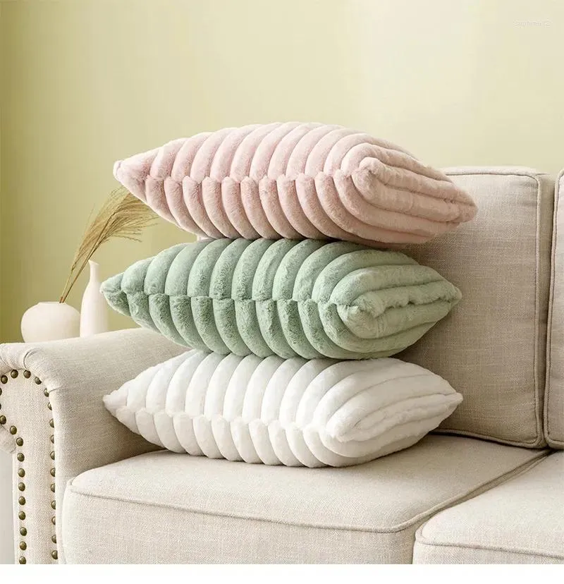 Pillow Faux Pur Tampe Flocking Stripe Pink Cinza Orange Ivory Soft Home Decorativa 45x45cm/30x50cm