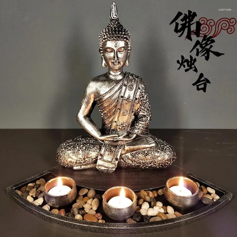 Kerzenhalter Buddha Statue Candlestick Harzschale Dekorative Accessoires Home Decorations Figurinestealight