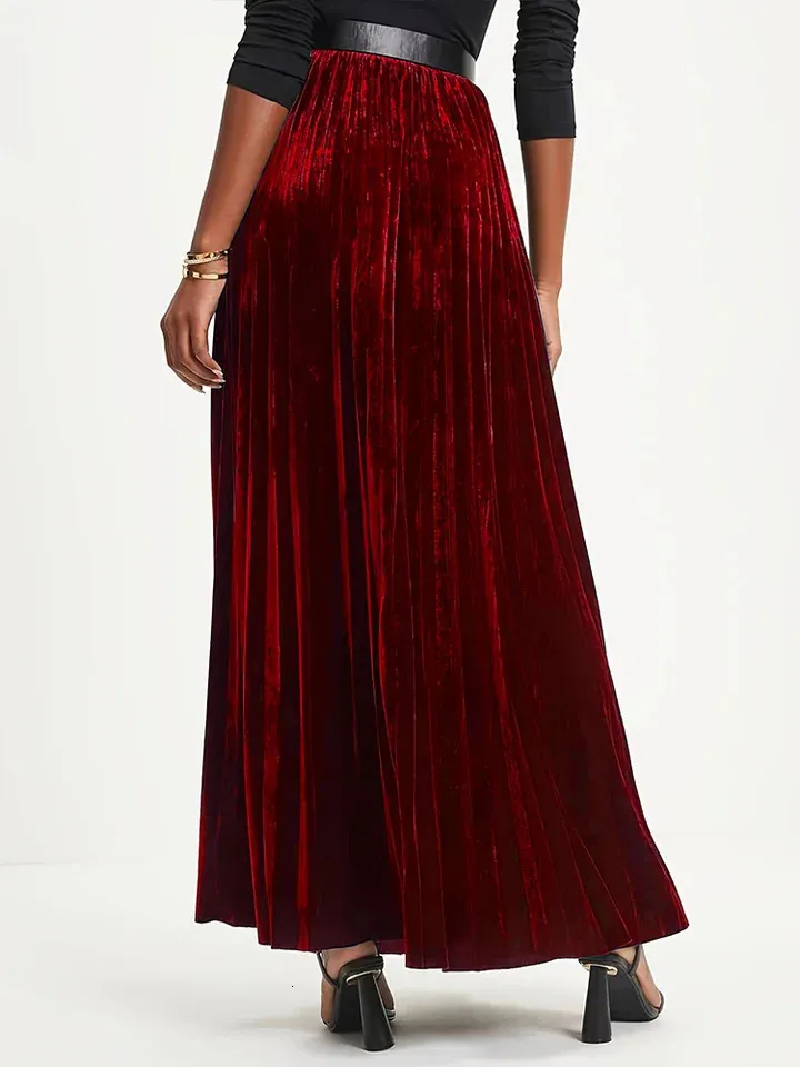 High Waist A Line Skirt, Elastic Waist Midi Skirt Plus Size