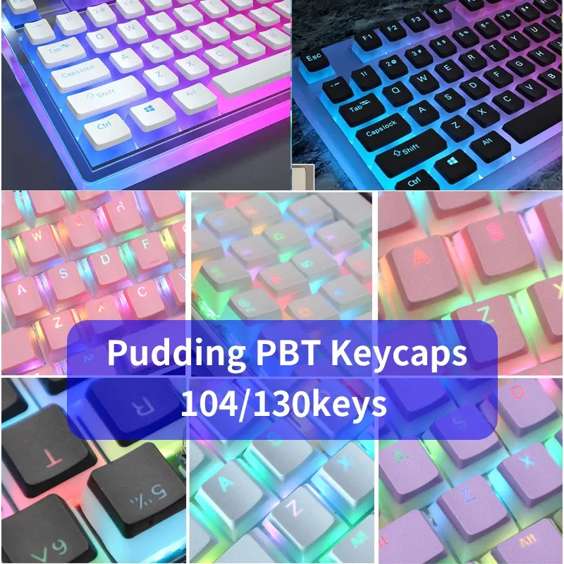 Accessoires 104 touches Pudding Keycaps Profil OEM Profil Double Shot PBT Backlight Keycaps pour le clavier de jeu mécanique Cherry MX Switch