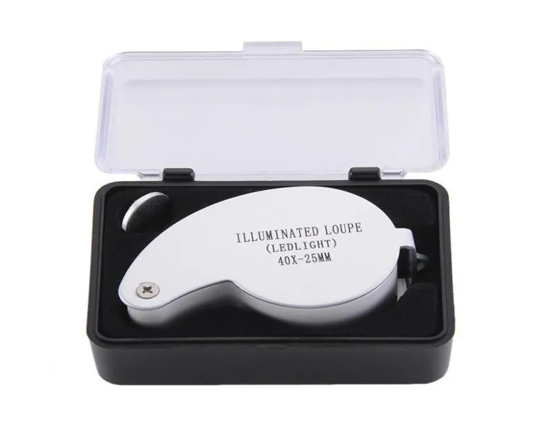 Powiększenie Loupe 40x 25 mm 40x25mm 40 x 25 Jubiler LED Light Light Glass Emibhier New2139219