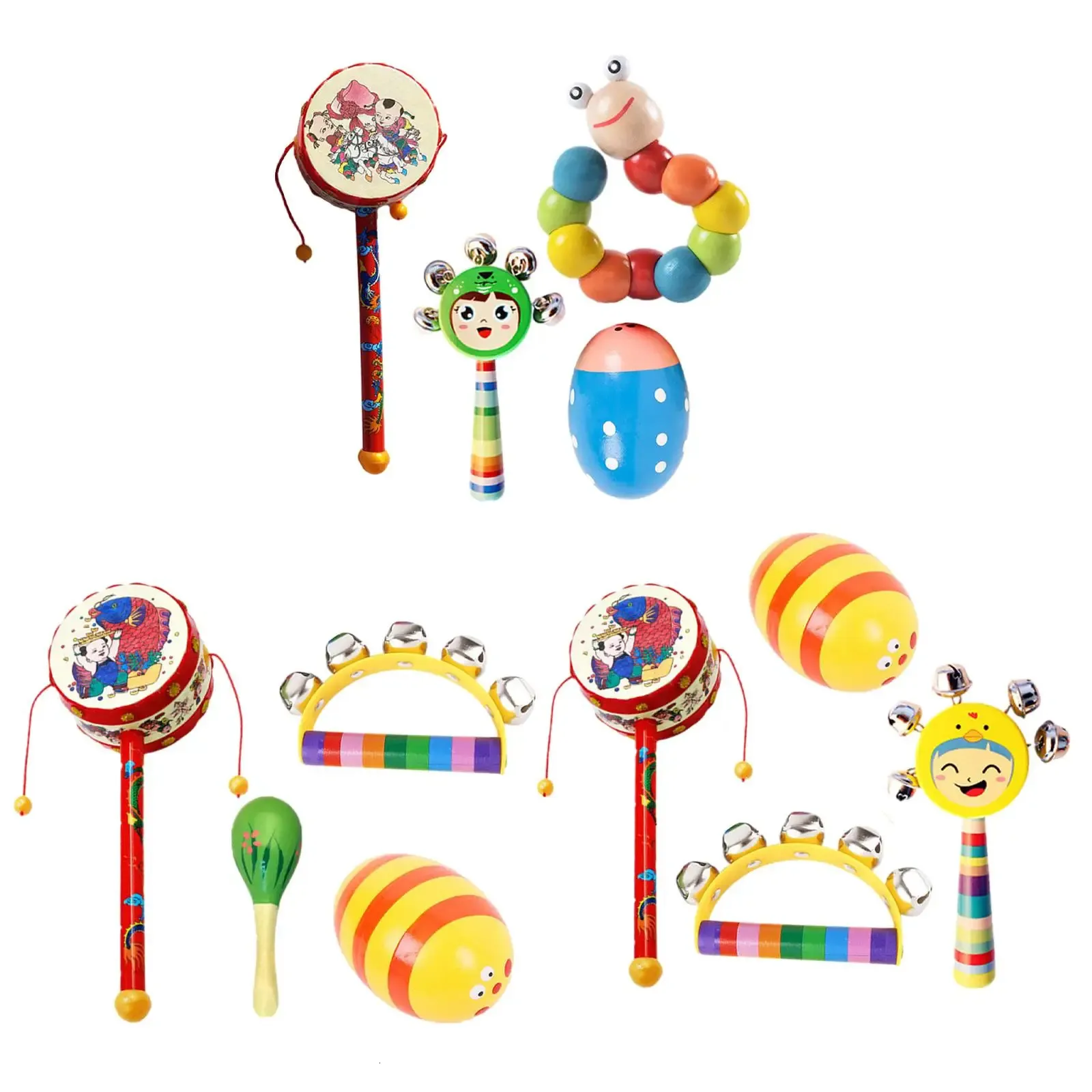 4x Wooden Musical Instruments Set Noisemaker Toy Premium Percussion Rhythm Kits for Boys Girls Newborn Party Baby Holiday