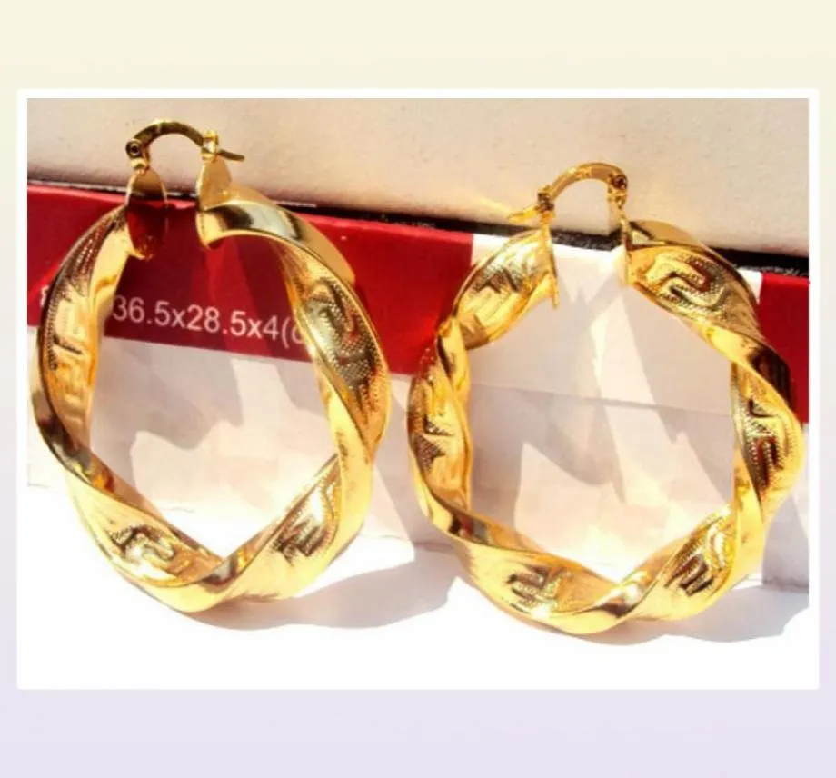 Huge Heavy Big ed 14K Yellow Real solid Gold Filled Womens Hoop Earrings supply the first class afters 9171609