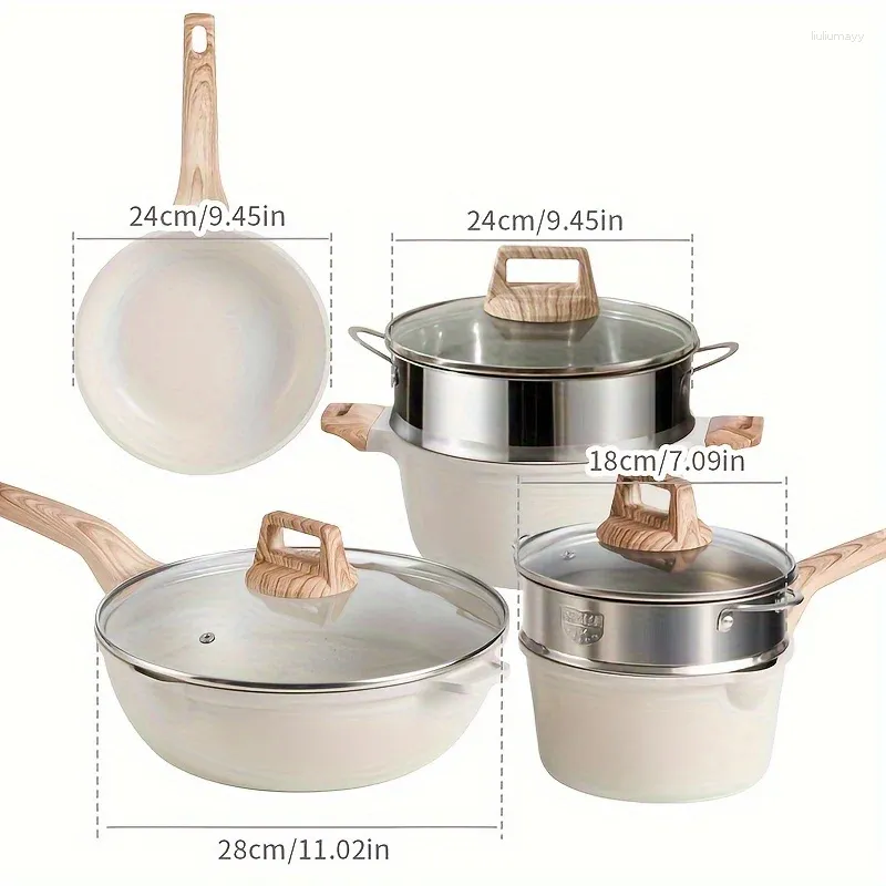 Plates 4pcs Set Beige Non-stick Pot Household Steak Omelette Pancake Gas Stove Electric Magnetic Universal