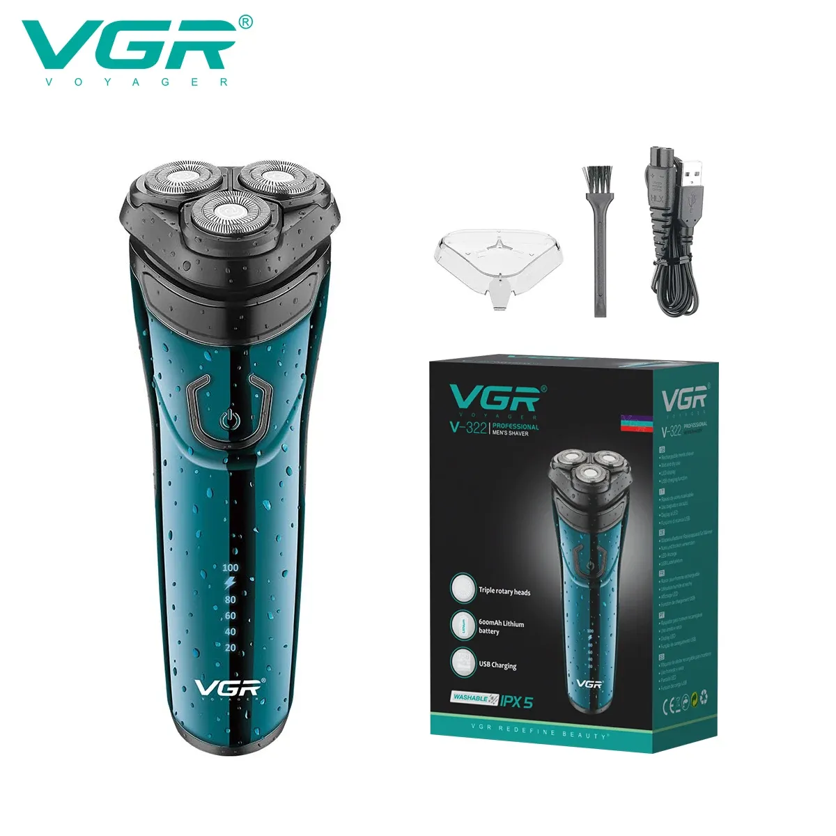 Shavers VGR Shaver Electric Razor Waterdichte scheermachine Professionele baard Trimmer Huishouden Trimmer Razors voor het scheren van mannen V322