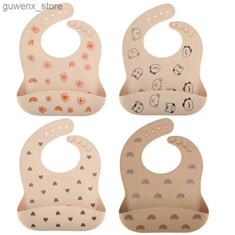 Bibbs Burp Tygs Baby Silicone Bib Cartoon Rainbow Printed Waterproof Soft Edible förkläde Nyfödda Justerbara barn Burp Tyg Baby Feeding Stuff Y240412Y2404178