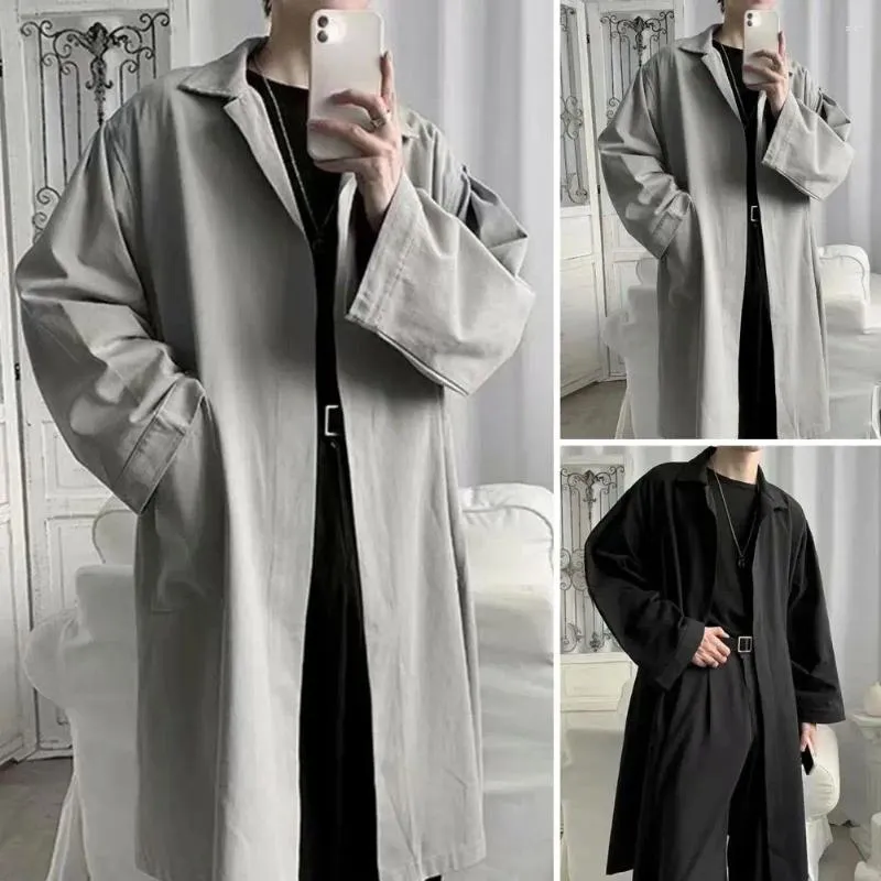 Men's Trench Coats Wrinkle-resistant Men Coat Stylish Lapel For Breathable Solid Color Spring Autumn Jacket