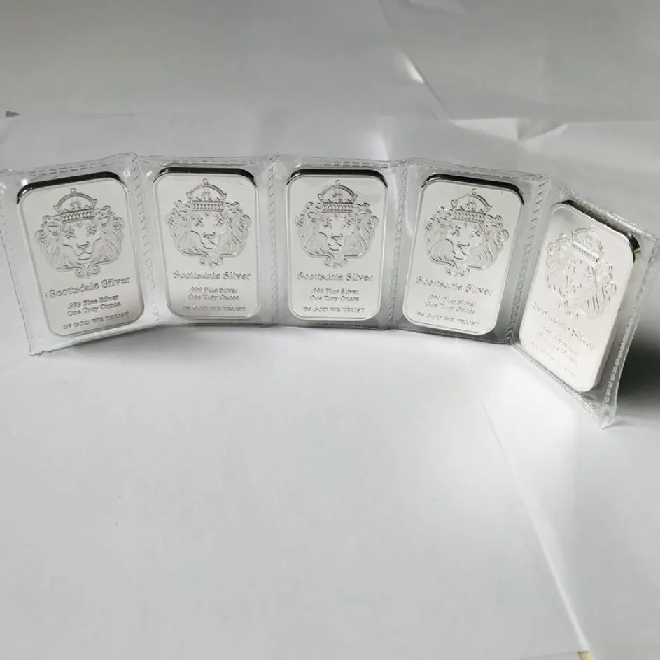 50 st icke magnetiskt mynt cradt American Scottsdale Lion Head 1 oz Badge Silver Plated Bullion Ingot 5 0 x 2 8 cm Vakuumtätade PAC235J