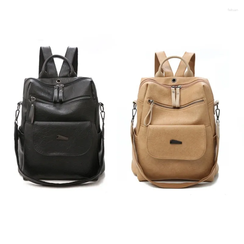 Borse per la scuola KF-Ladies Backpack in pelle zaino femmina ragazza vintage grande borsa a spalla solida multifunzionale mochila