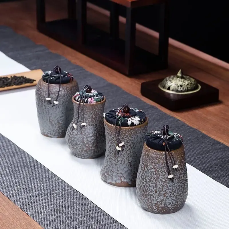 Japanese style Ceramic Tea Caddies Tea Storage Sealed Cans Portable Travel Tea Accessories D021 240401
