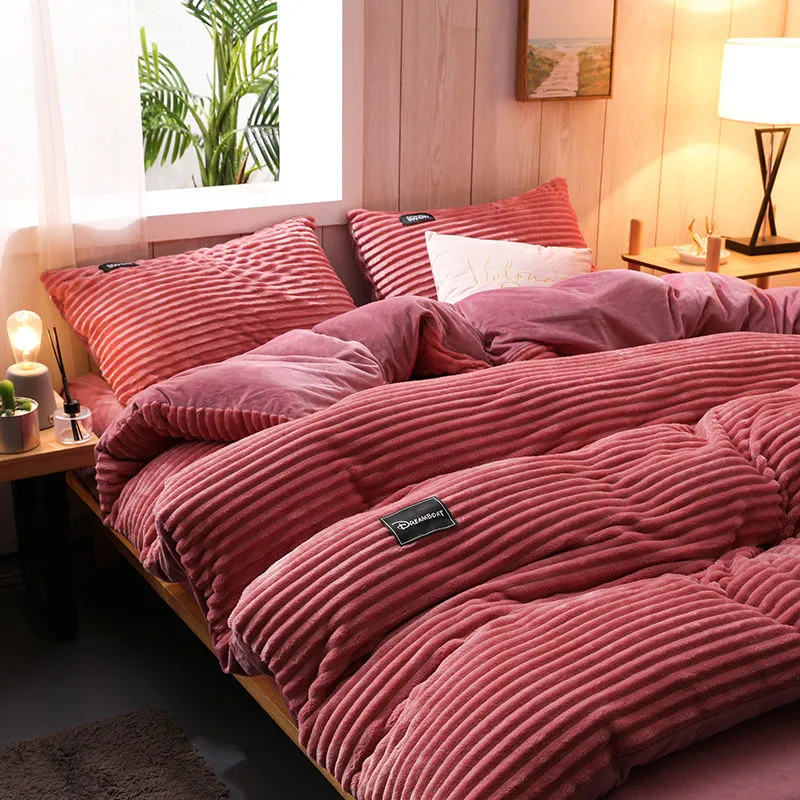 Hiver doux chaud rouge jaune coral magique velours couette couchet de lit ensemble une pièce en flanelle épaissie de couvre-literie reine chaude et épaissie