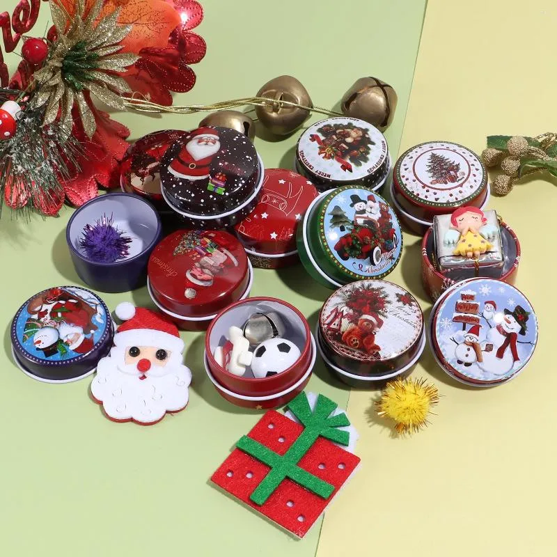 Wrap regalo 6/10 pezzi di ciondoli di citato di caramelle natalizi Babbo Natale Talbero di Natale Round Box per feste di compleanno Favore Regali per bambini