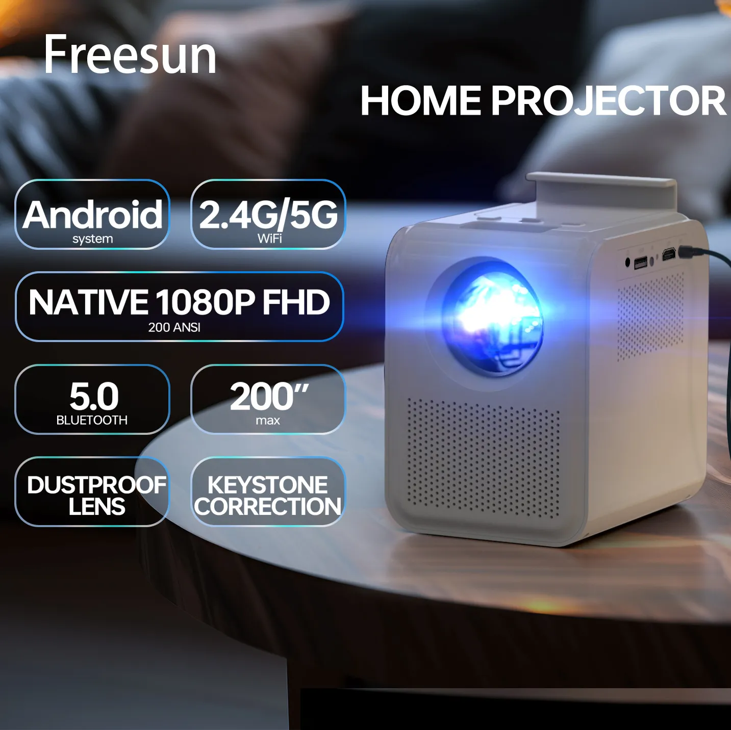 Feichen 4K Portable Projectors Battery Powered 3D Cinema Projector For ...