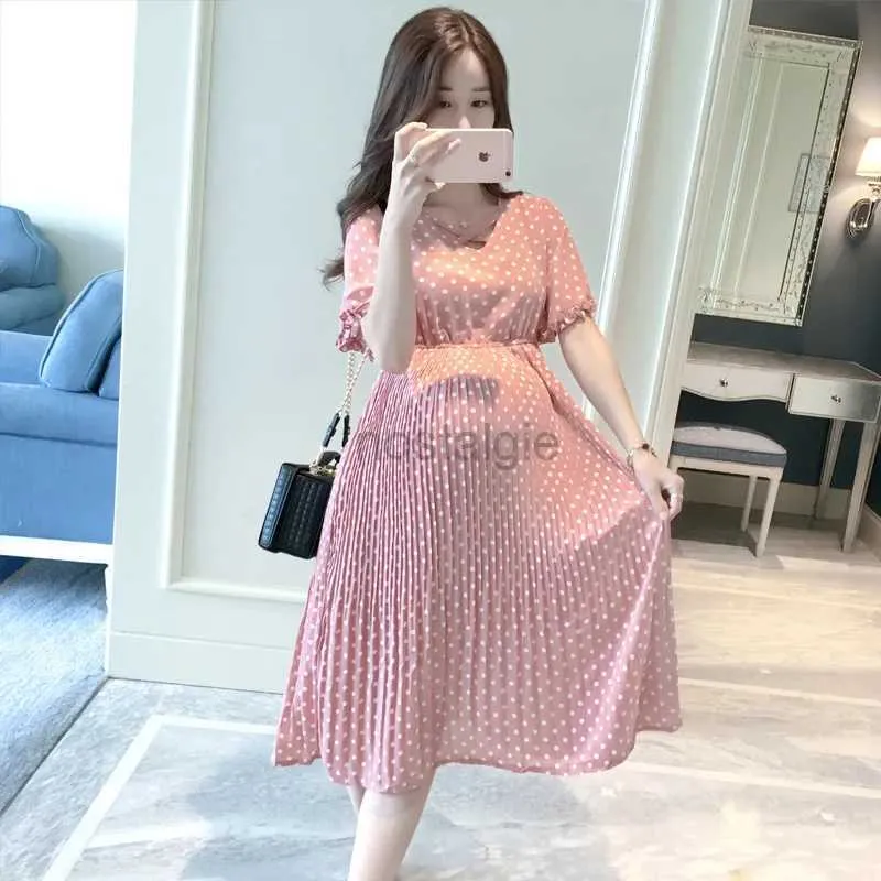 Maternity Dresses Pregnant Women Summer Dress Petal Collar Sweet Bubble Sleeve Temperament High Waist Maternity Gown Peter Pan Casual 24412