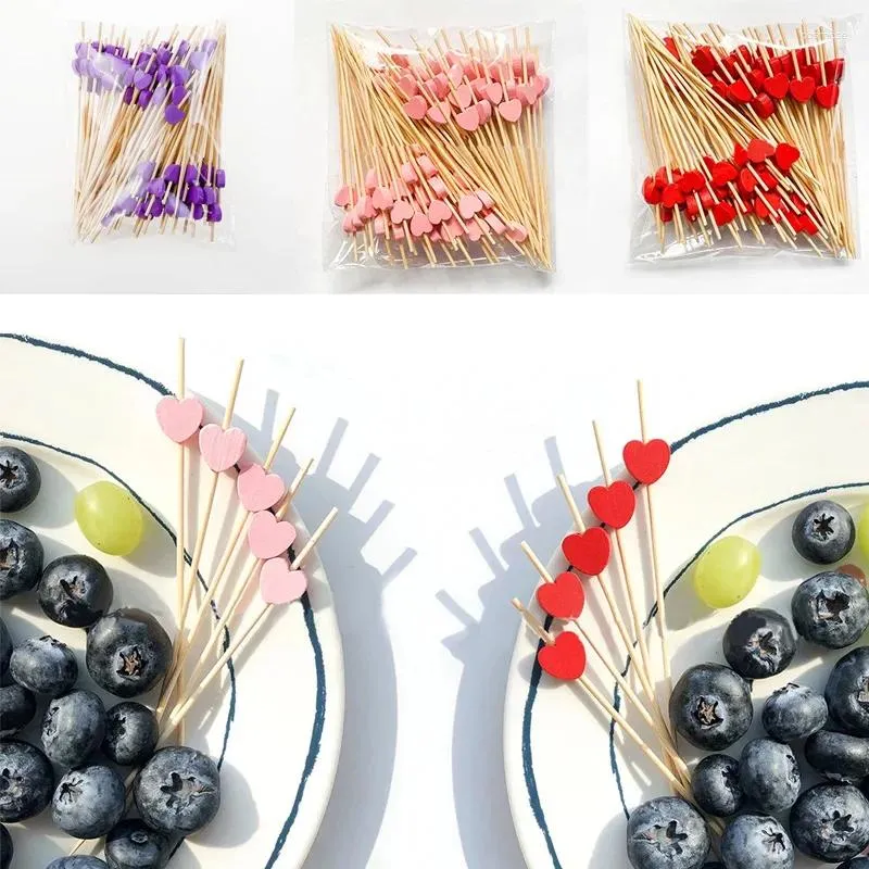 Forks 100pcs Heart Shaped Fruit Sticks Wood Material Buffet Salad Fork Muffin Vegetable Stick Cocktail Toothpicks Pick