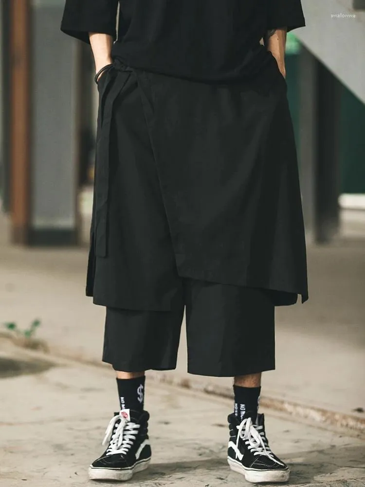 Men's Pants Dark Fashion Brand Samurai And Women's Same Culottes Yamamoto Style Wide-Leg Oblique Ribbon Design Cropped