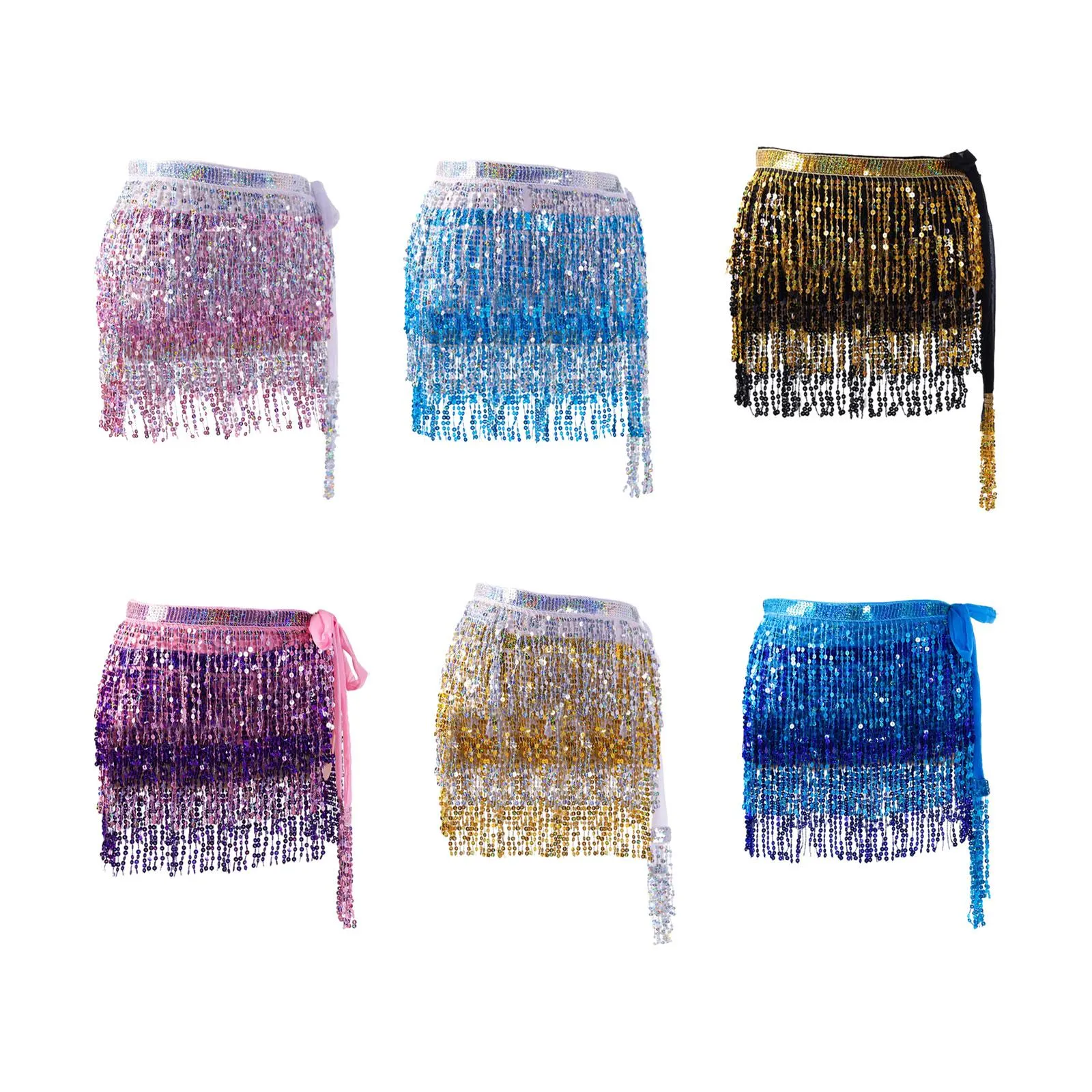 Tassel Belly Dance Short Hip Scarf for Women Sequin Fringe Skirt for Latin Dance Cha Cha Stage Performance Dancer Music Festival