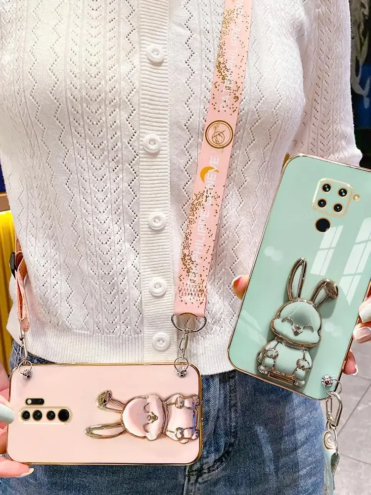 Remarque9 Cross de lapin Crossbody Lanyard Case de lapin sur Xiaomi Redmi Note 9 8 7 Pro 9s 8T 9pro 9a 9c 9t COURT DE CORDE SILICONE REMARQUE8PRO