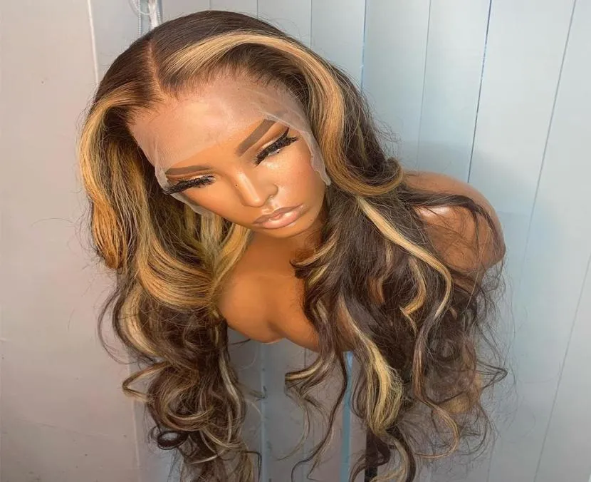 22inch Body Wave Lace Front Wig Hd Frontal 30 Inch 150 Transparent Highlight Piano Color Brown Blonde Human Hair Wigs 13x4 Fulll 5267045