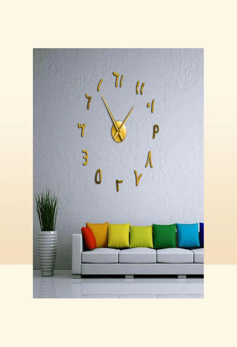 Horloges murales Nombres arabes DIY Giant Murau Corloge Arabe Nombres Arabes Acrylique Miroir Effet Stickers Frame Sans Frame Silent Wall Watch Ho9080921