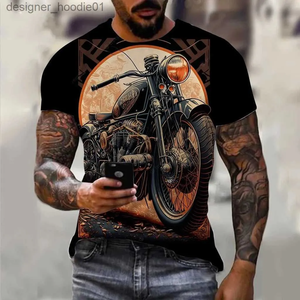 Men's Hoodies Sweatshirts Mens T-shirt 3D motorcycle print T-shirt hip-hop trend retro clothing bicycle racing T-shirt outdoor cycling sports short sled top C240412