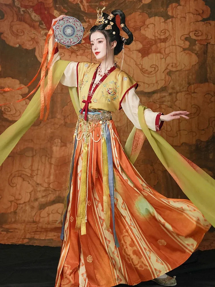 Summer Dunhuang Cosplay Fairy Costume Embroidery Tang Back Half Arm Tan  Collar Waist Hanfu Dress for Women from Dhgate Dress Accessories