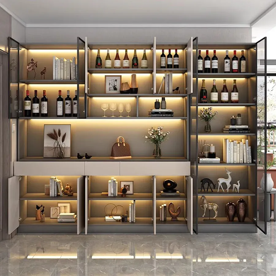 Modern Wine Cabinets: Black Wood Bar Cabinet With Cube Column