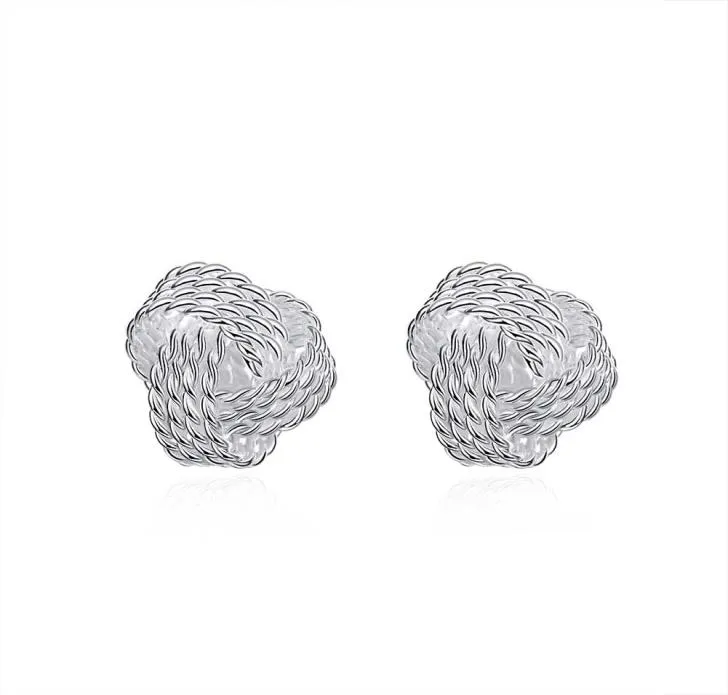 Charm 925 Sterling Silver Plated Love Knot Stud Earrings for Ladies Women 12mm Diameter High Polish4651803